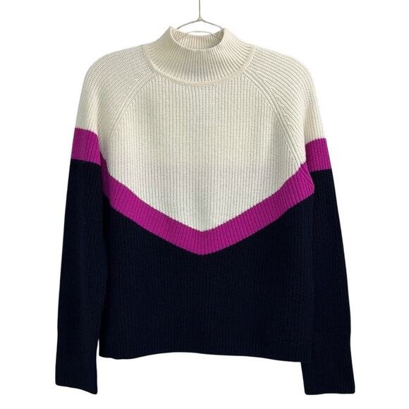 New Aqua Cashmere Mock Neck Colorblock Sweater In Cream Women’s Size Small - Picture 3 of 5